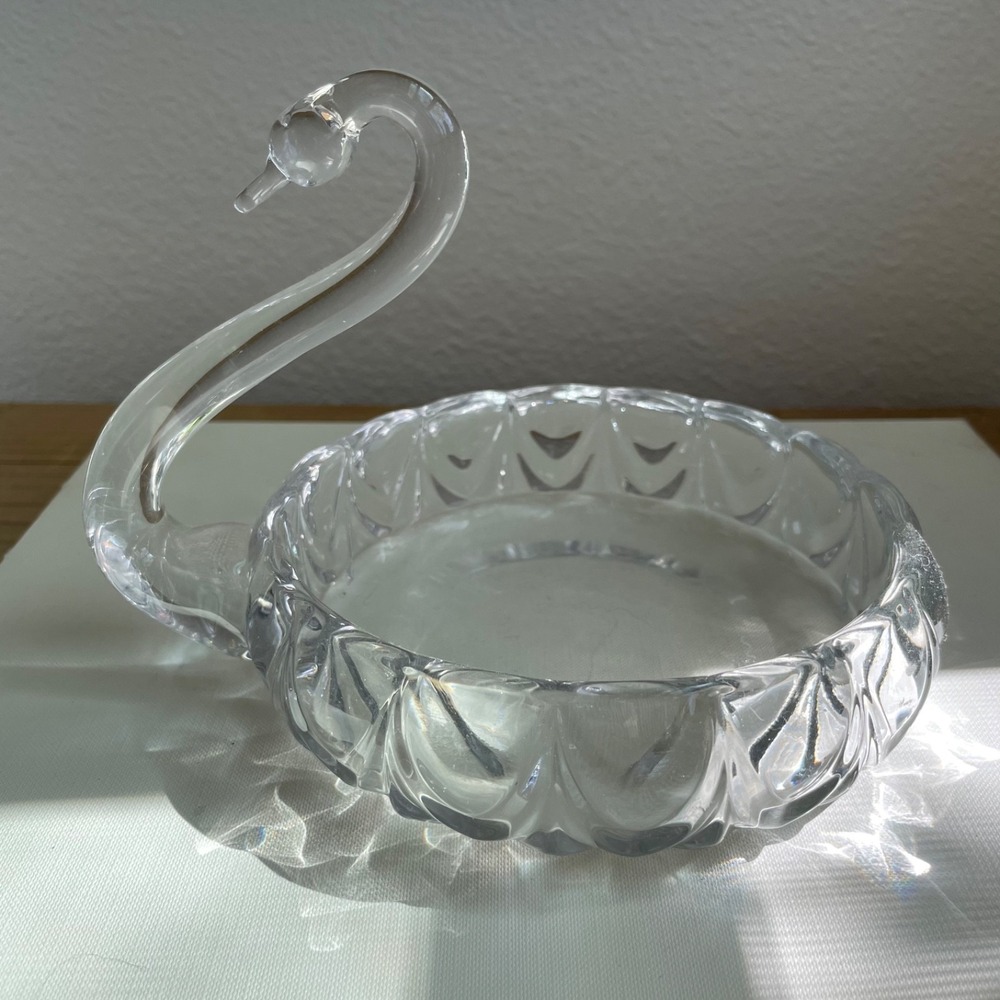 Vintage Clear Glass Swan Detailed Medium Candy Dish Vintage Trinket Catchall